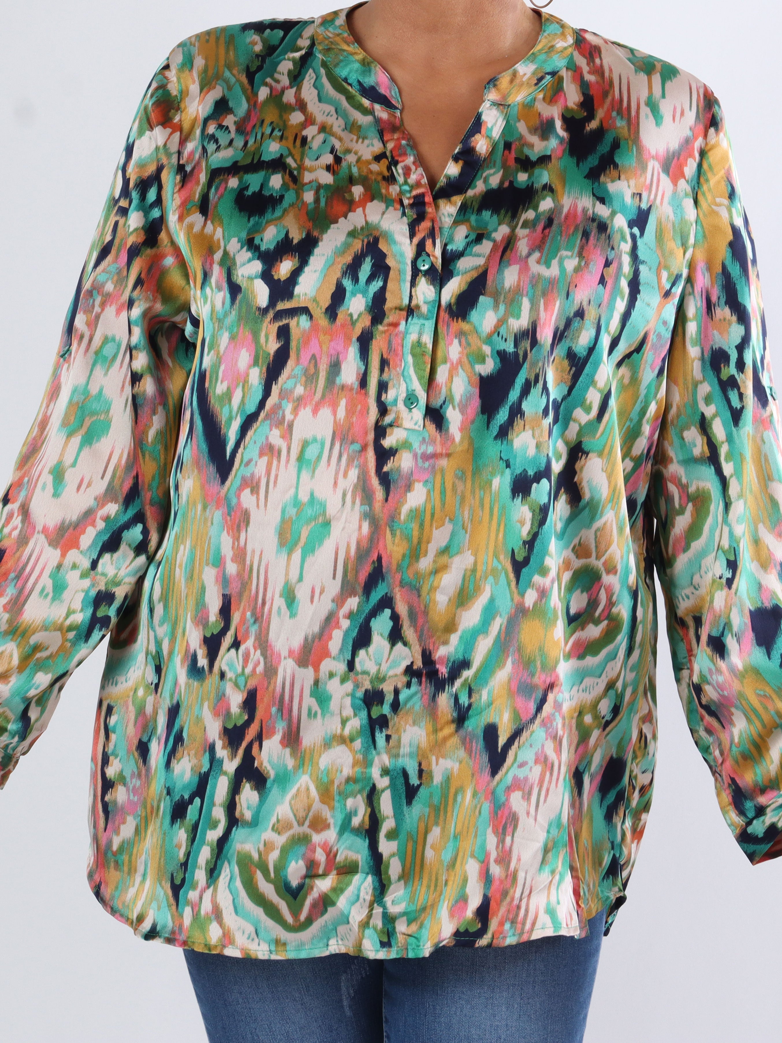 Leona - Mångfärgad mönstrad skjorta i silkeslook - Beige